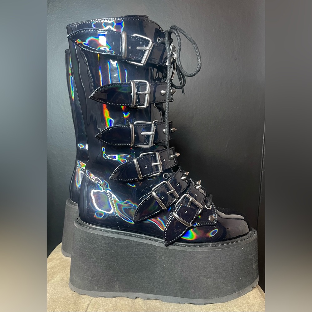 Demonia - Prism Heist platform boots - Oil Slick black - size 7 - buckles spikes
